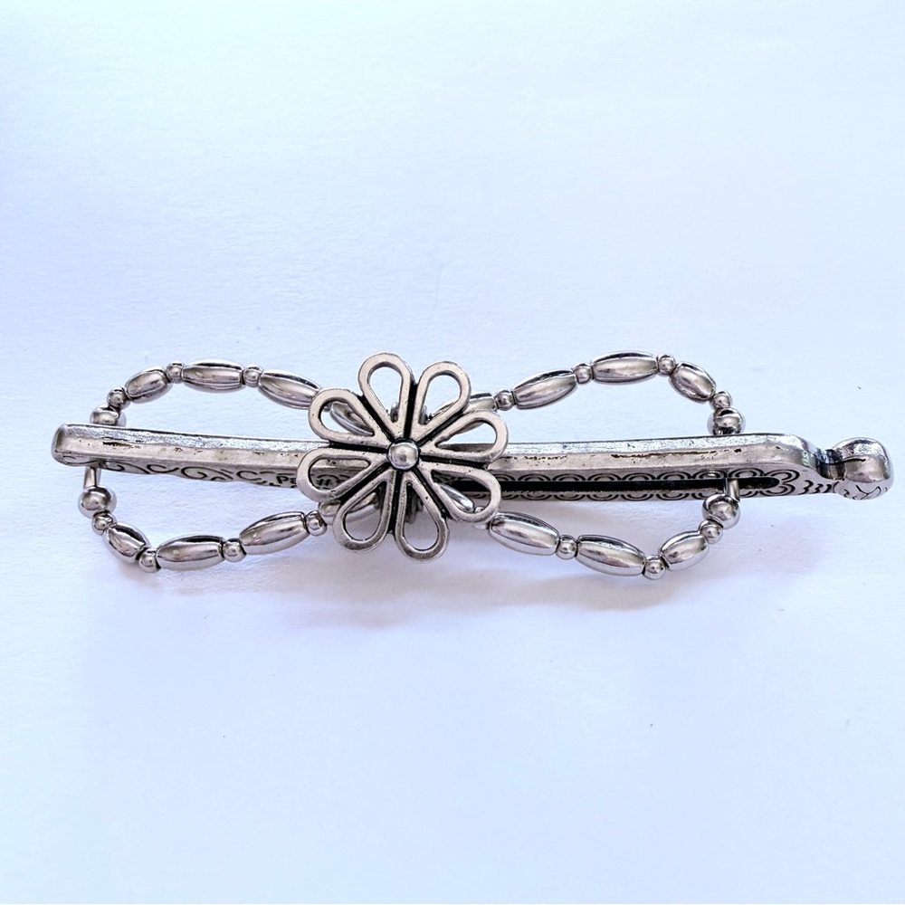 Elegant Silver Flower Beaded Metal Lilla Rose Hair Clip Flexi Spring Summer